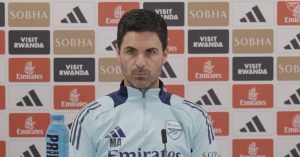 Arsenal manager Mikel Arteta talks to the press.