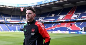 Arsenal midfielder Declan Rice at the Parc des Princes.