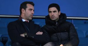 Edu and Mikel Arteta in conversation.