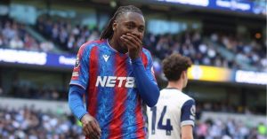 Eberechi Eze celebrates scoring for Crystal Palace against Spurs.