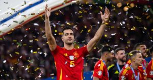 Mikel Merino celebrates winning Euro 2024 with Spain