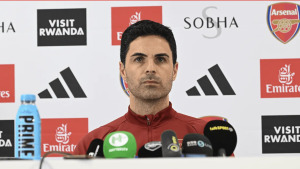 Arsenal manager Mikel Arteta during a press conference.
